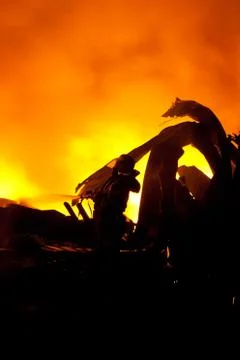 Silhouette of firemen Stock Photos