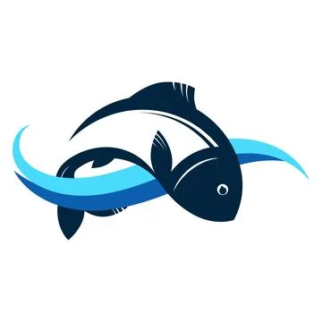 Silhouette of a fish jumping over a blue wave Ilustração Stock