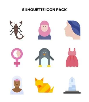 Silhouette Flat Design Icons Pack Stock Illustration