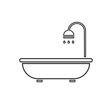Silhouette flat icon, simple vector design. Bathtub with shower. Illustration