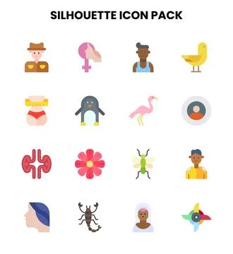Silhouette Flat Icons Pack 스톡 일러스트