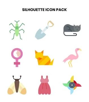 Silhouette Flat Scalable Icons Pack Stock Illustration