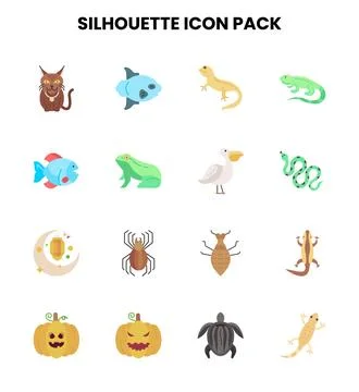 Silhouette Flat Set Icons Pack Illustrazione stock