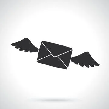 Silhouette of flying closed envelope with wings Stock Illustration