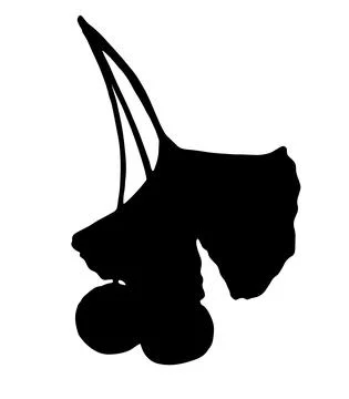 Silhouette of a forked leaf of a ginkgo tree with two round berries. vector Stock Illustration