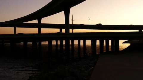 Silhouette of Freeway Bridge Stock Footage 123452667