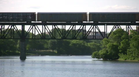 Silhouette of a freight train moving down tracks (High Definition) Stock-Footage 360843