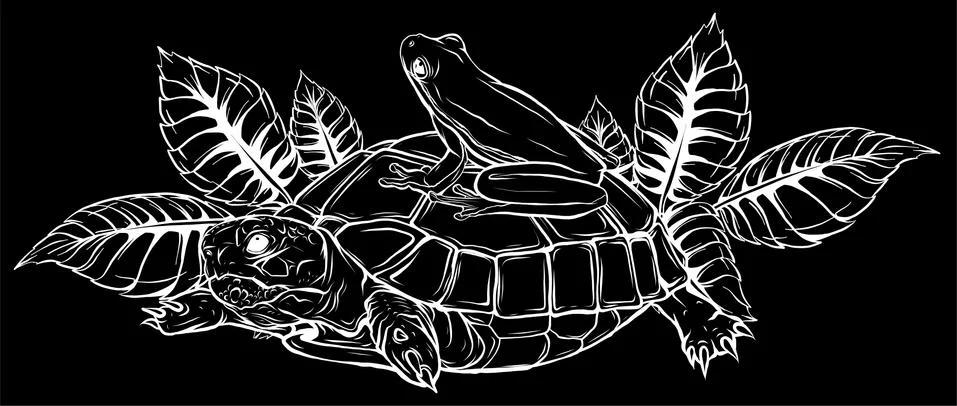 Silhouette Frog and Turtle vector illustration graphics art Illustrazione stock
