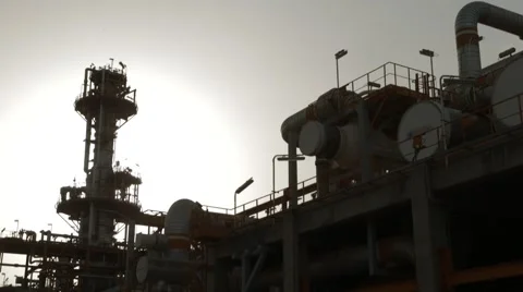 Silhouette Of The Gas Processing Plant Stock Footage 63204328