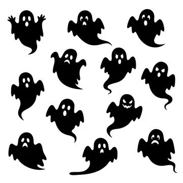 Silhouette Ghost Collection Set Halloween Funny and Spooky Faces.Vector Ill.. Stock Illustration