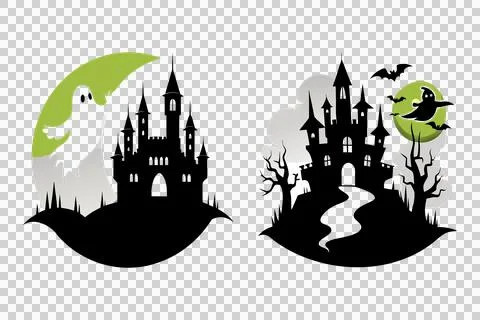Silhouette of a ghost floating in front of a spooky castle Stock Illustration