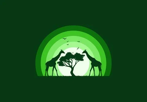 Silhouette of a giraffe on the meadow Stock Illustration