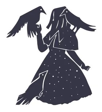 Silhouette of a girl with crows 库存插图