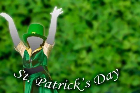 Silhouette of a girl dancing  on Green Background fot saint patrick day. copy Stockillustratie