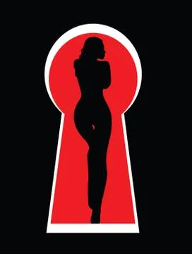 Silhouette of a girl in a keyhole Stock Illustration