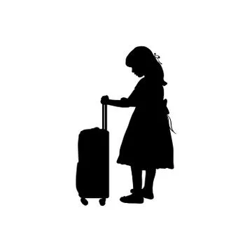 Silhouette girl standing with suitcase Illustrazione stock