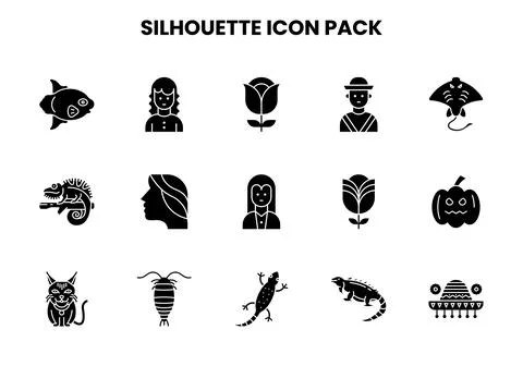 Silhouette Glyph Vector Icons Pack Stock Illustration