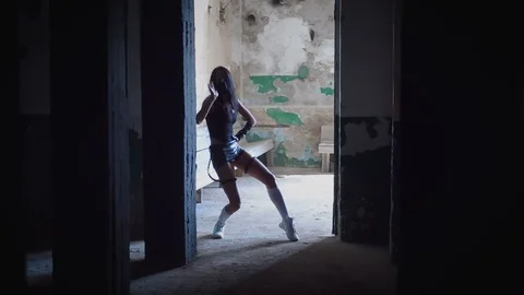 Silhouette. Go-Go dancer on techno festival. Video stock 117094697