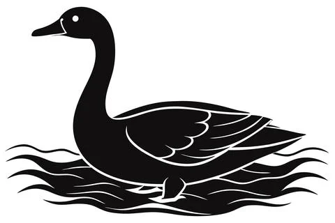 Silhouette-goose-in-a-river Stock Illustration