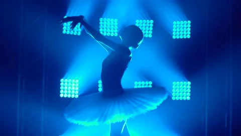 Silhouette graceful ballerina dancing elements of classical ballet in the dark Stock Footage 138219095