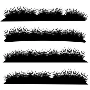 Silhouette Grass Collection Border Set Ground Element Decoration.Vector Ill.. Stock Illustration