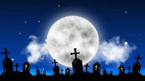 Silhouette grave animations, full moon, spooky Stock Footage 209164733