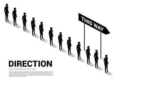 Silhouette group of businessman queue with direction. Concept of business com Stock Illustration