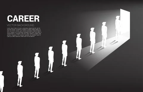 Silhouette group of businessman queue to exit the door. Concept of business c Illustrazione stock