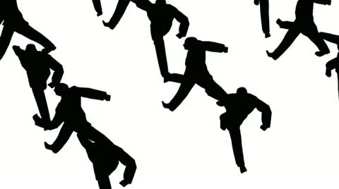 Silhouette group of people moving in cross isolated Stock Footage