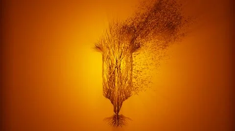 Silhouette of growing tree in a shape of an arrow. Sun rays shining through Stock Illustration