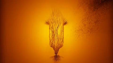 Silhouette of growing tree in a shape of an arrow. Sun rays shining through Stock Illustration
