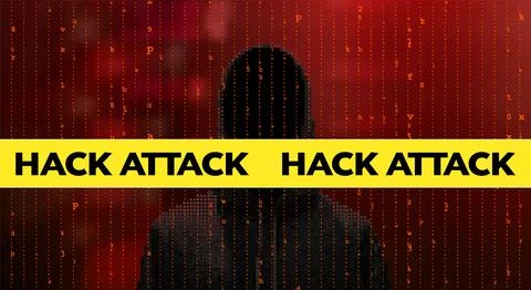 Silhouette of a hacker on a background with binary code and lights, hacking.. Stock Illustration