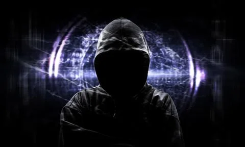 Silhouette of a hacker on black with binary codes Stock Illustration