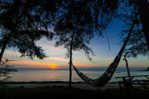 Silhouette of hammock Stock Photos