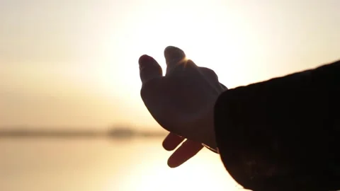 Silhouette Hand Reaching Towards Bright Sun Stock Footage 346029579