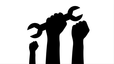 Silhouette of hand worker animation, representation of labor dar Stock Footage 240793636