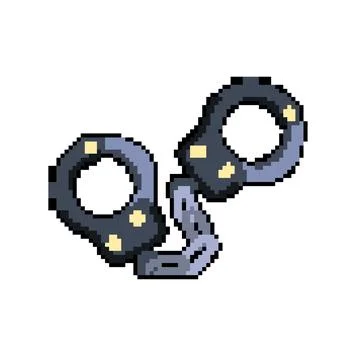 Silhouette handcuffs pixel art vector illustration Stock Illustration