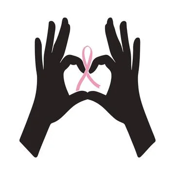 Silhouette of Hands Forming Heart Shape with Pink Ribbon Breast Cancer Awar.. Stock Illustration