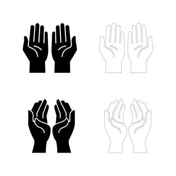 Silhouette of hands raised in prayer, flat bold black vector, minimal style Stock Illustration