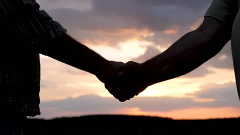 Silhouette handshake agreement gesture at sunset Stock Footage 332441625