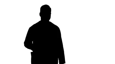 Silhouette Happy doctor showing something near him and smiling. Illustrazione stock