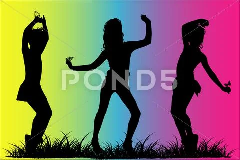 Silhouette happy girls Stock Illustration