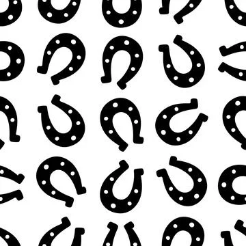 Silhouette of a happy horseshoe. Seamless pattern. Endless ornament. Stock Illustration