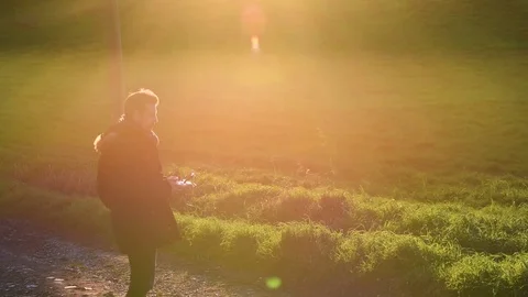 Silhouette of Happy man use drones outdoor with sunset, selective focus video Stock Footage 84006494