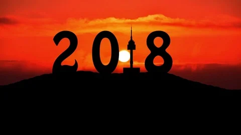 Silhouette of Happy new year 2018 of seoul tower at namsan mountain and sunrise. Stock Footage 80403602