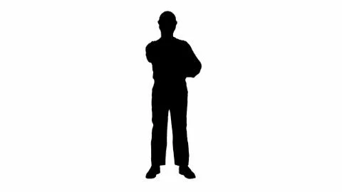 Silhouette Happy worker in hardhat holding his thumbs up. Renova 스톡 일러스트
