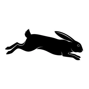 Silhouette of a hare leaping gracefully on white background Stock Illustration