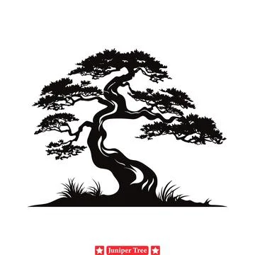 Silhouette Harmony  Juniper Tree Designs for Balanced Compositions Stock Illustration