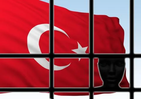 Silhouette head behind bars with flag of Turkey Stock-Illustration