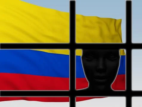 Silhouette head behind bars with flag of Colombia Stock Illustration